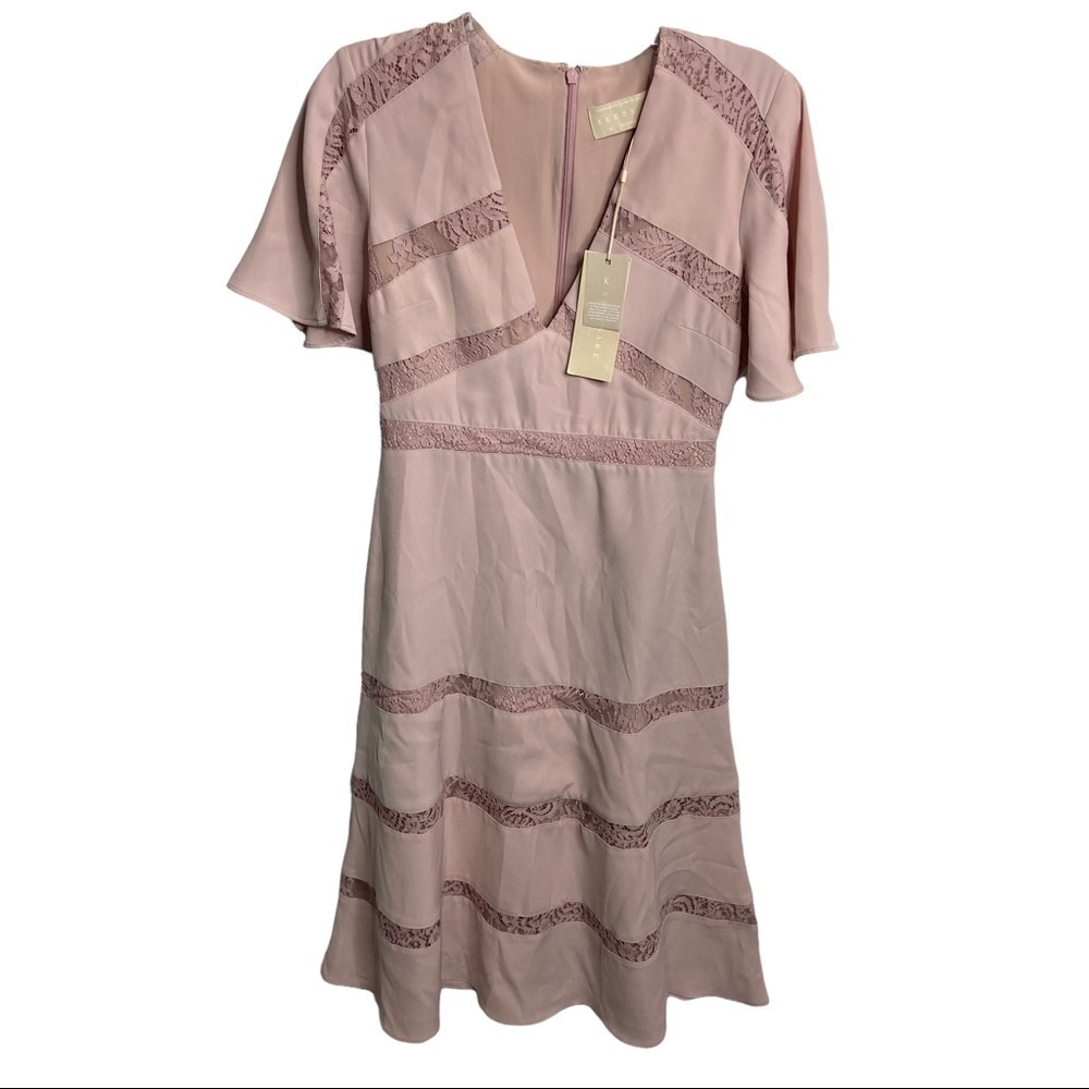 NWT Keepsake Size Medium / US 6 Pink Short Sleeve Midi Lace Dress